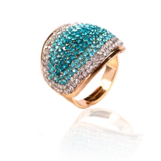 Dvoubarevný nastavitelný prsten s broušenými krystaly 08