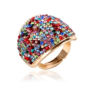 Vícebarevný nastavitelný prsten s broušenými krystaly 09