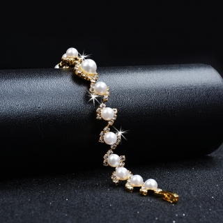 Luxusní náramek s krystaly a perlami A09
