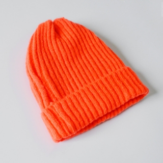 Oranžová neon zimní pletená čepice bez bambule nebo s bambulí A20/17
